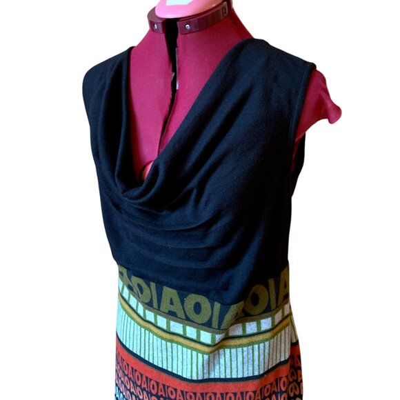 MARIE CLAIRE / Black -  Orange Patterned Dress Tunic sleeveless / Medium - Picture 6 of 10